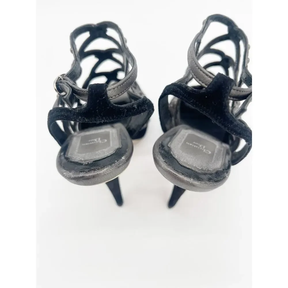 Dior Fall 2009 Runway Galliano Gunmetal Black Studded Caged Sandals EU 36.5